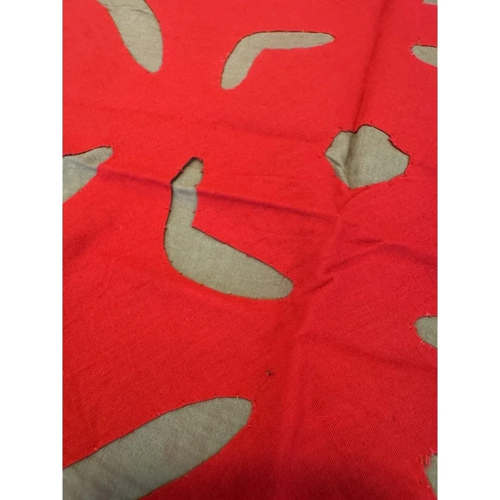 Handmade Hawaiian Applique Cotton Bedspread 2 Pillowcases Olive Coral Boho